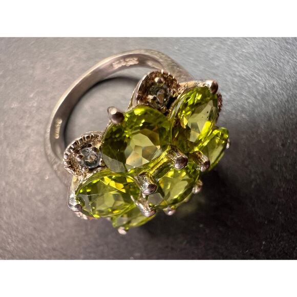 Vintage peridot and aquamarine sterling silver cluster ring size 7 - Picture 9 of 16